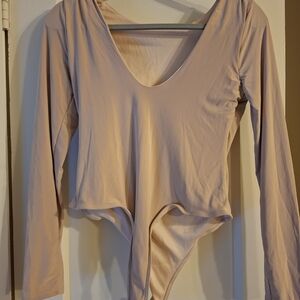 Long-Sleeve V-Neck Bodysuit in Nude